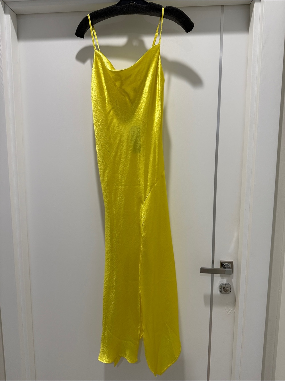 Yellow Satin Maxi Slip Dress - Women's Maxi Dress